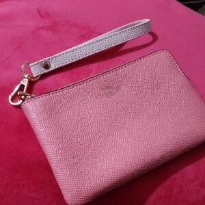 Coach Pink Leather Wristlet with Unbranded White Strap